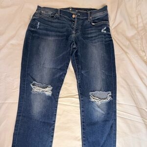 7 For All Mankind Dark Blue Distressed Skinny Jeans